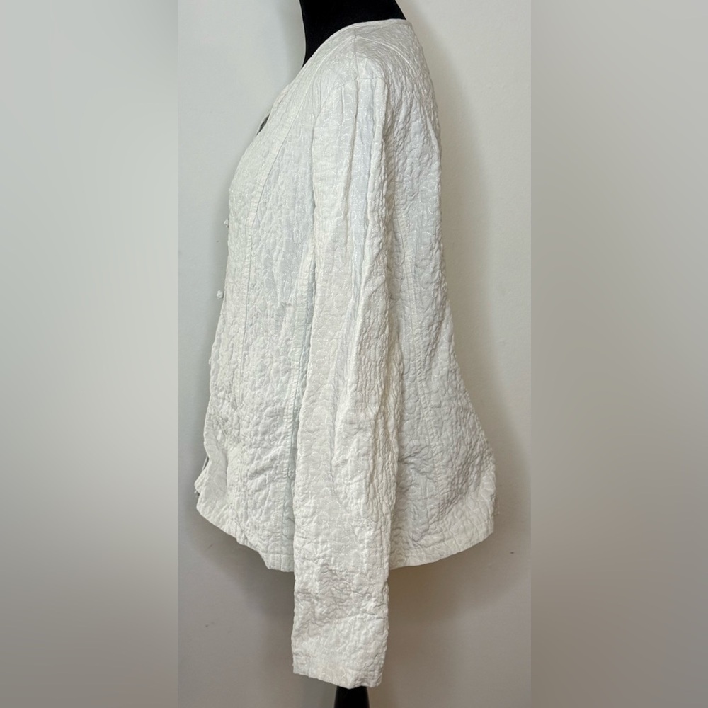 Eileen Fisher cotton linen blend textured light jacket in oatmeal Large EUC - Picture 8 of 10